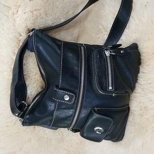 Roots Genuine Leather  Black Crossbody Bag